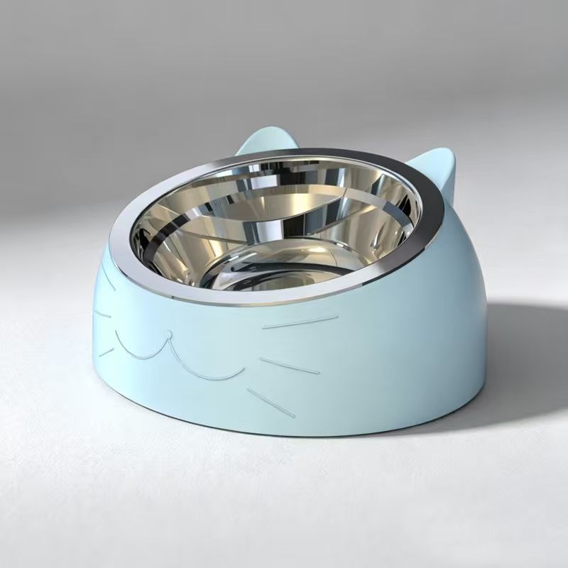 Stainless Steel Pet Food Bowl with Slanted Opening and Non-Slip Silicone Base, 100ml