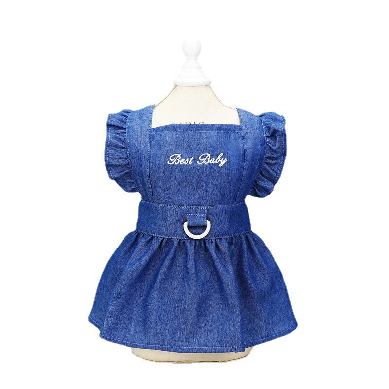 Embroidered cotton denim dress for small dogs, available in 2 colours, image 5