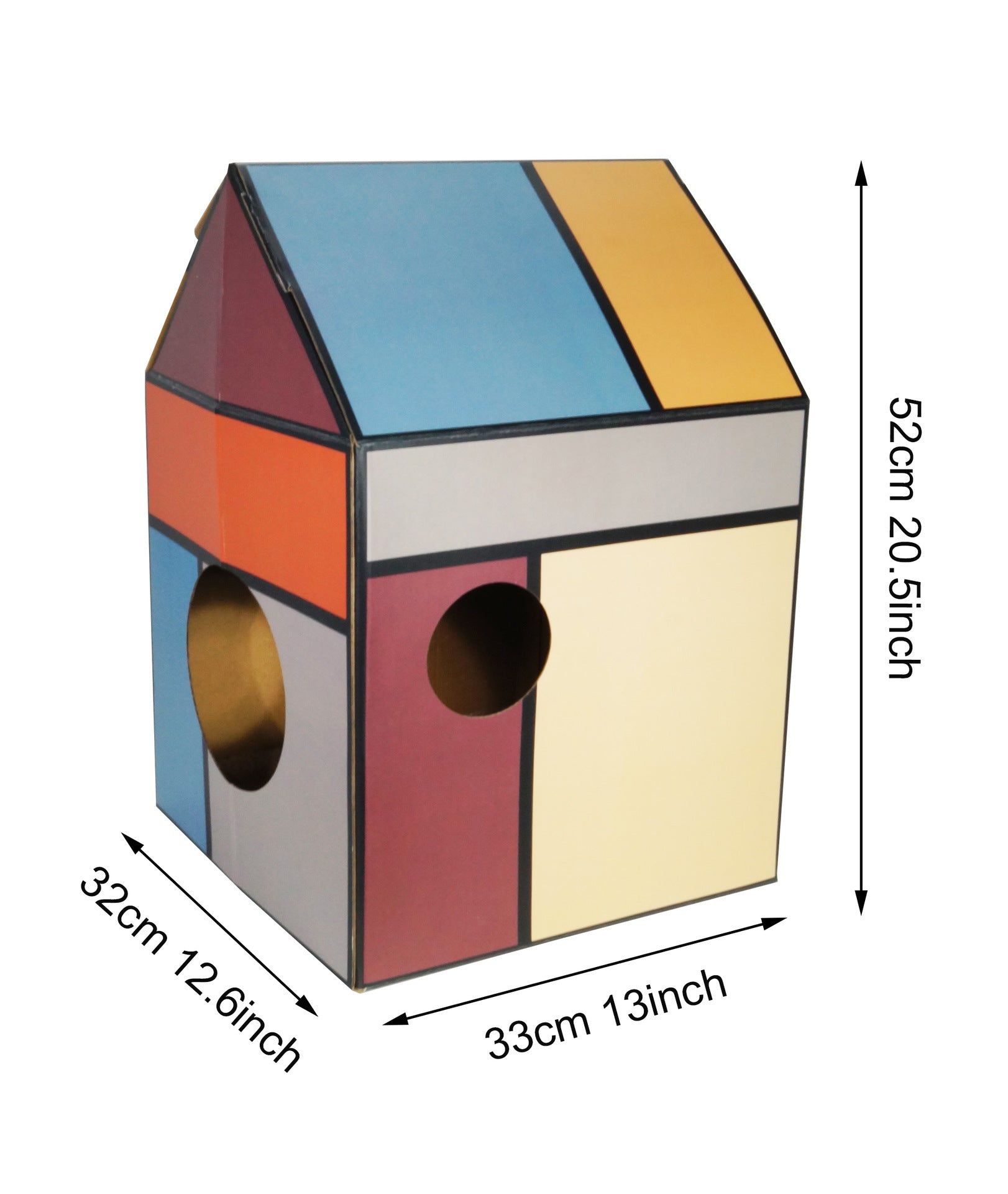 Corrugated cardboard cat nest house with checkerboard print design, view 9