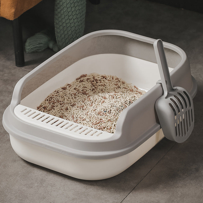Semi-Enclosed Cat Litter Box with High Walls and Easy Access