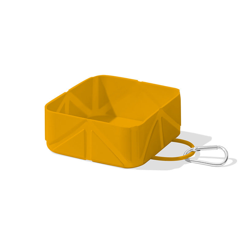 Foldable Food-Grade Silicone Pet Bowl with Carabiner Clip for Camping and Travel