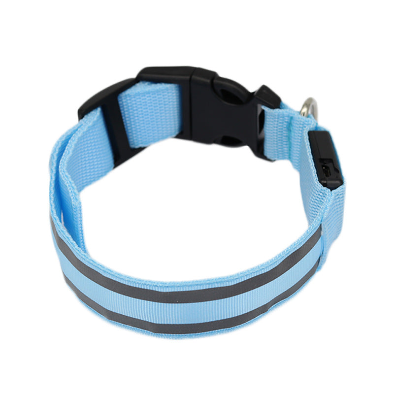 Light up dog collars in eight colours with reflective strip