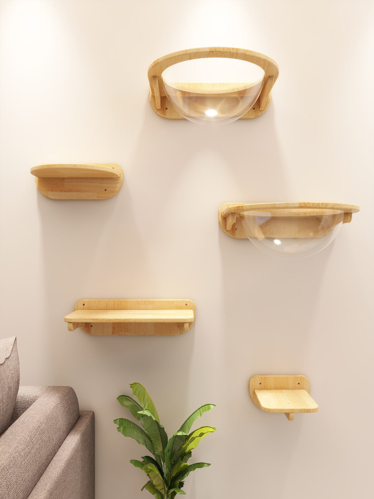 Wall-mounted solid wood cat climbing space capsule module