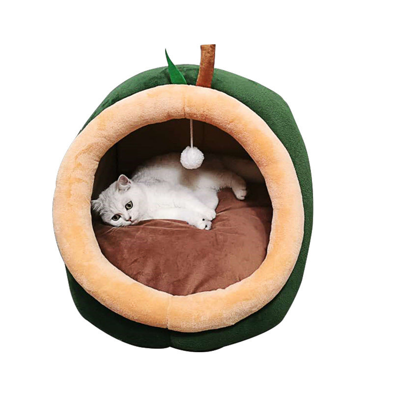 Semi-enclosed washable cat bed with cute animal print design, photo 9