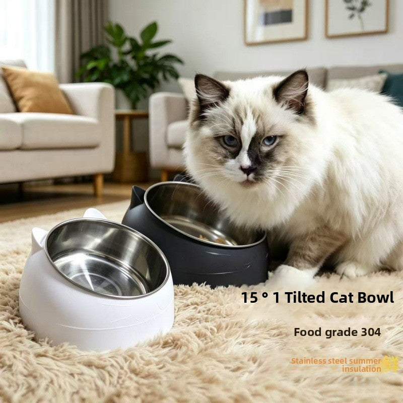 Stainless Steel Pet Food Bowl with Slanted Opening and Non-Slip Silicone Base, 100ml