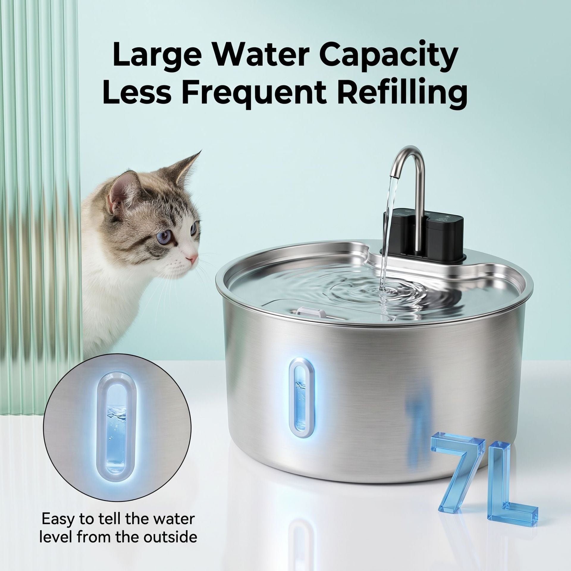 7L Stainless Steel Pet Water Dispenser with Infrared Sensor, Quiet Pump and USB Power