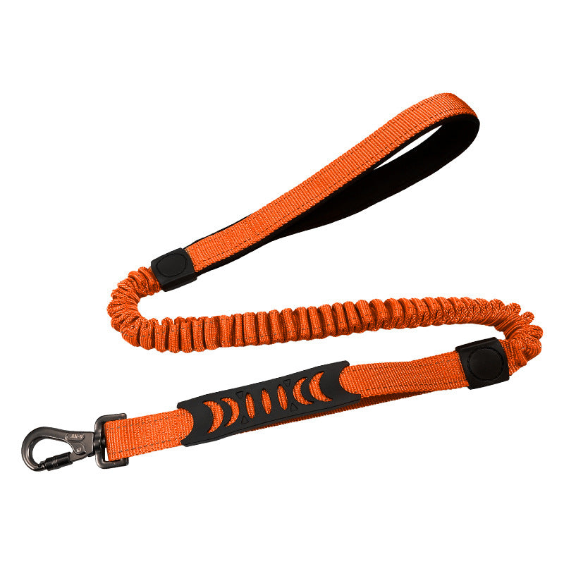 Reflective bungee dog lead in fluorescent green with metal clip