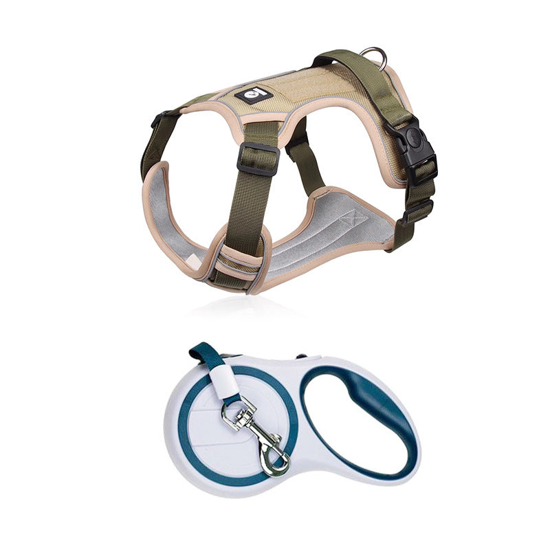No pull dog vest harness in olive green with lead options, view 49