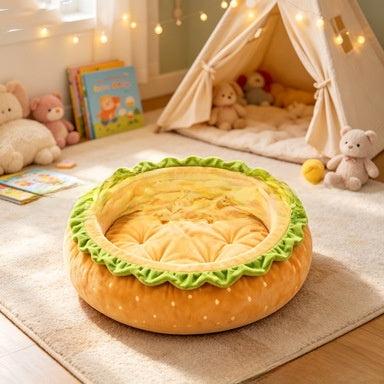 Soft warm plush dog bed for small dogs and cats, close-up detail view