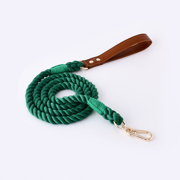 Braided cotton rope dog lead or collar in 25 colour options