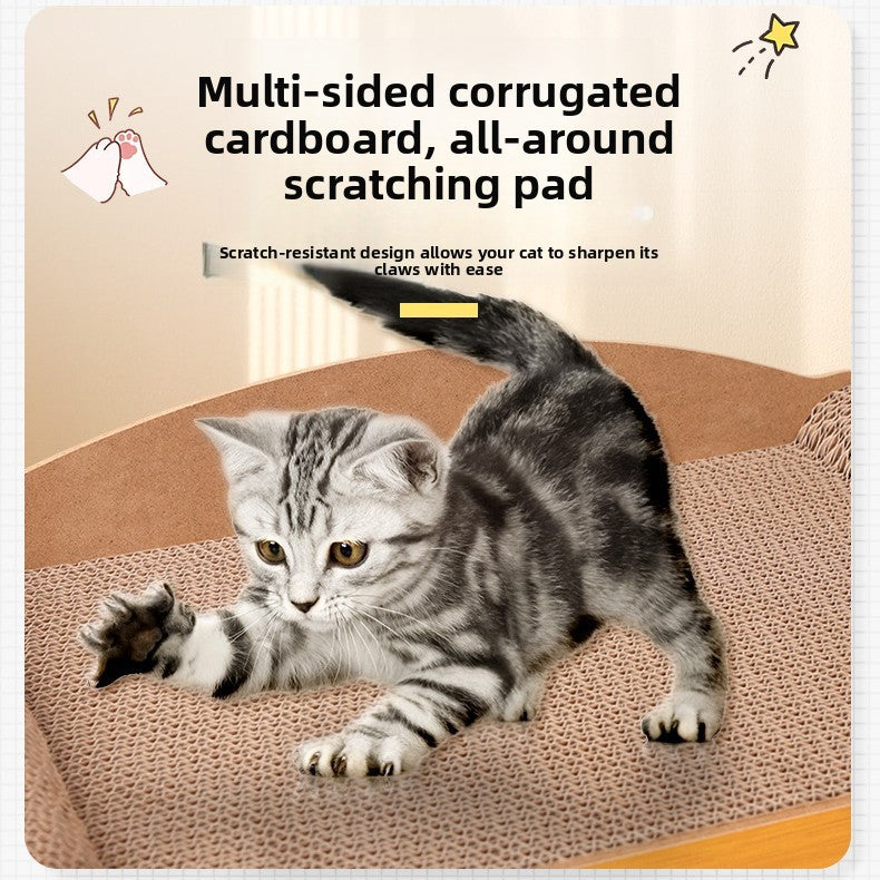 Corrugated cardboard cat scratcher house and den, main product photo