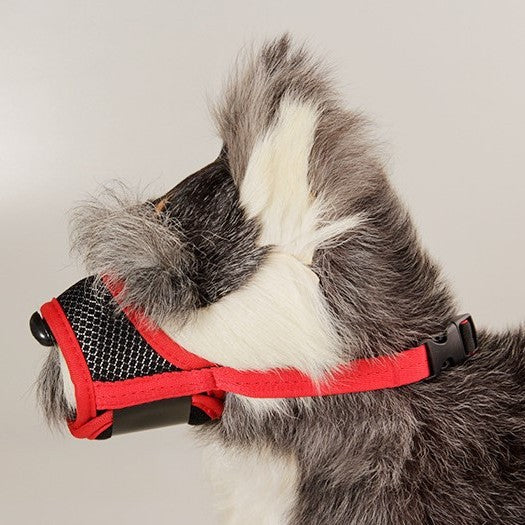 Breathable mesh dog muzzle in orange with padded lining