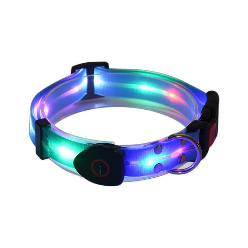 USB rechargeable LED dog collar and lead in Blue Collar, close-up detail