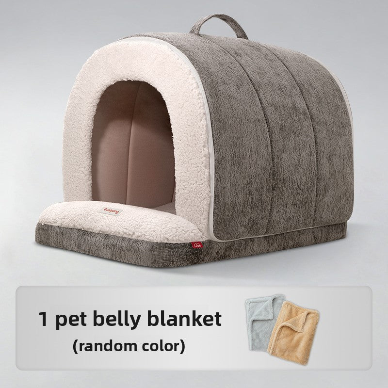 Azure blue semi enclosed roof shaped cat house bed, view 14