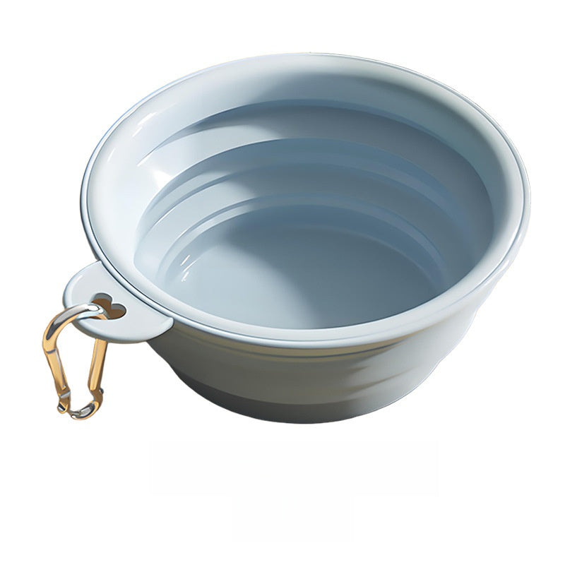 Collapsible pet travel bowl with clip in Peach Pink, showing size and shape