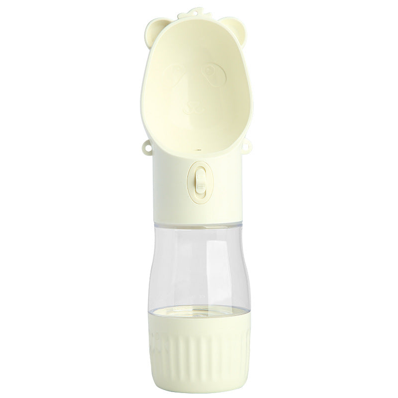 Portable dog water and food cup with strap, photo from another angle