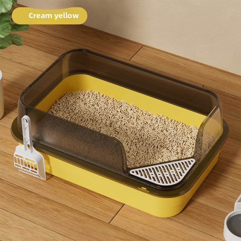 Semi-Enclosed Cat Litter Box for Large Cats, Anti-Splash Design
