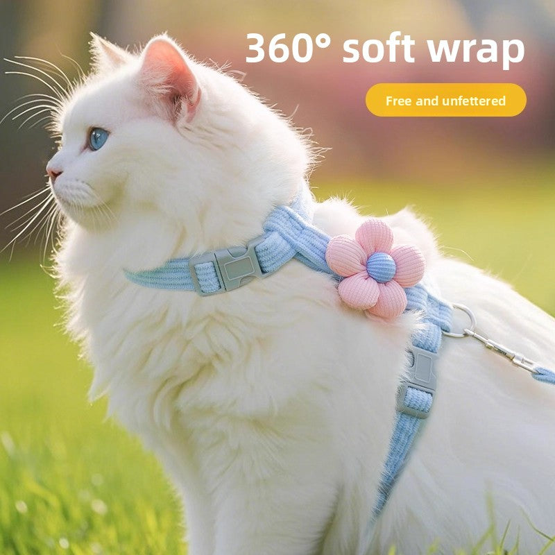H shape cat harness and lead set with reflective details in blue, view 2