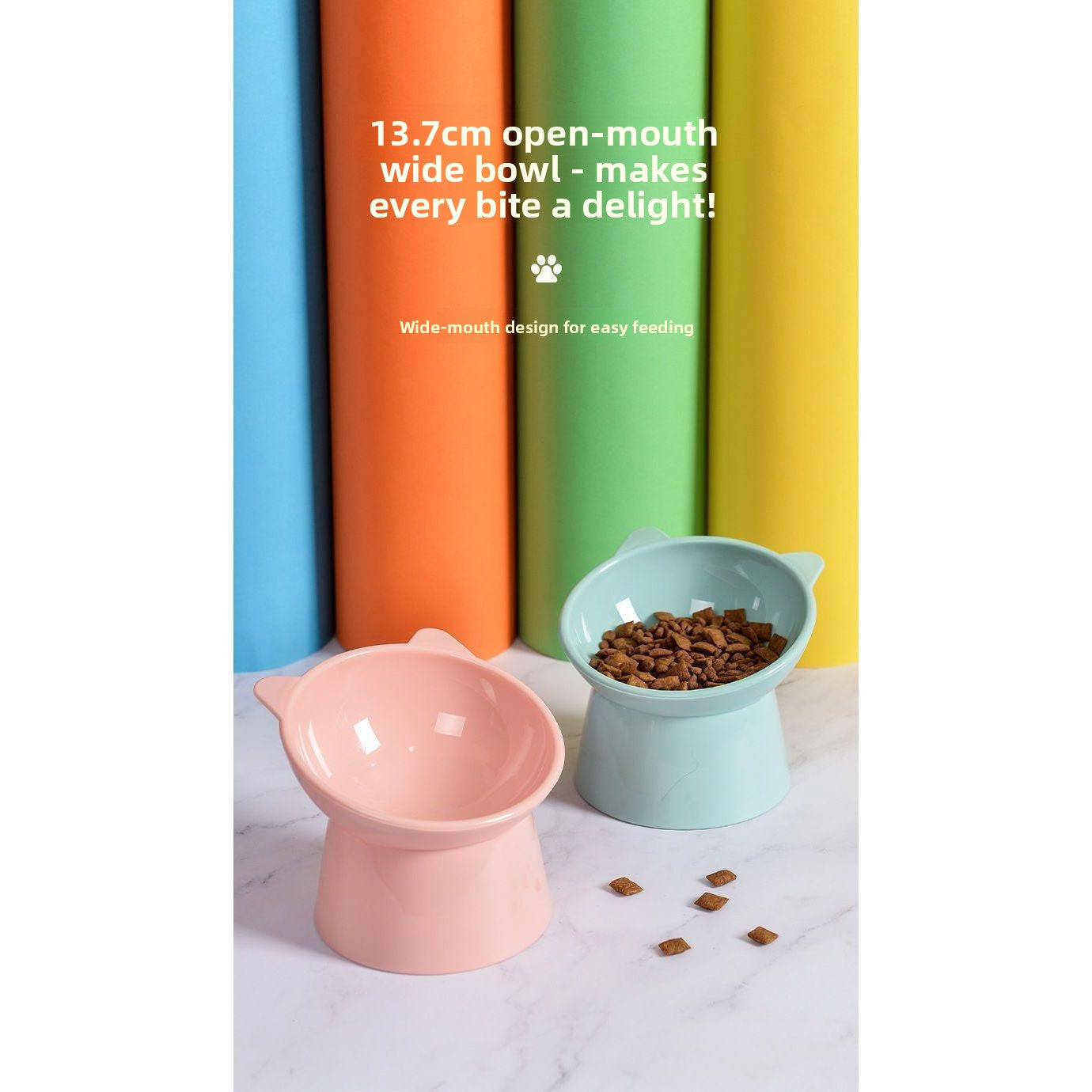 Cute Pet Bowl Double Bowl Neck Protection Anti-Tip Cat Food Bowl