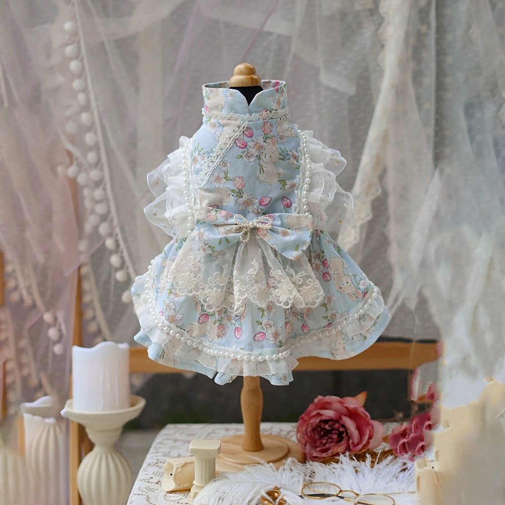 Sky blue Lolita dress for cats and small dogs in Sky Blue, front view