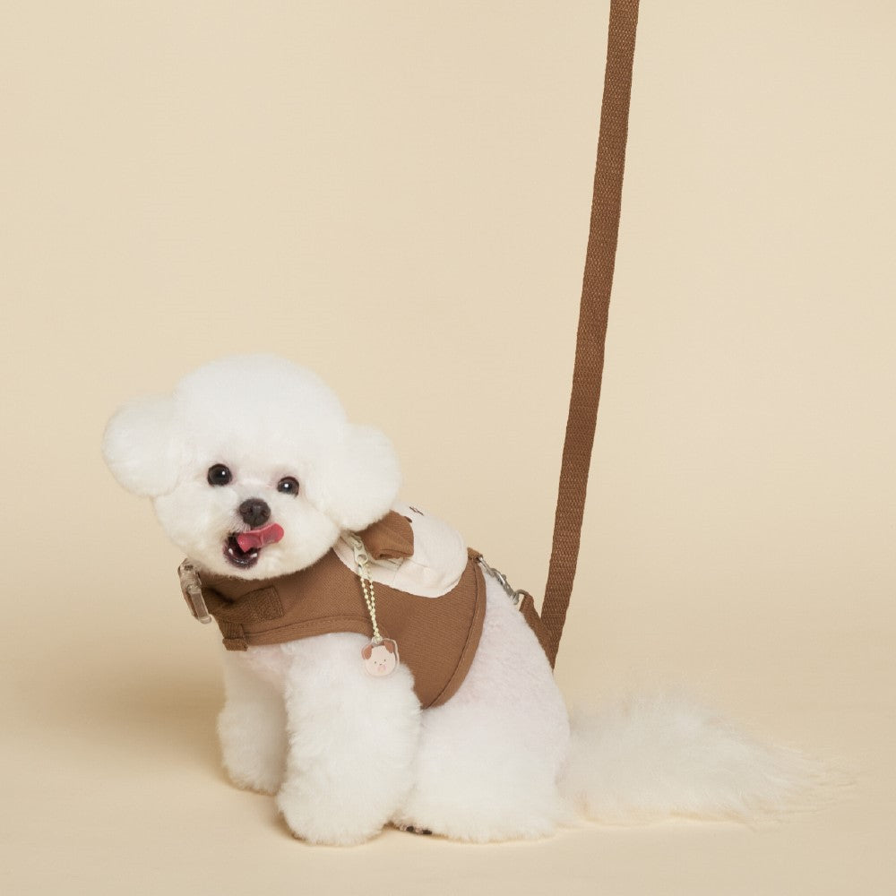 Coffee bear design small dog harness with mini backpack and hat, product image 10
