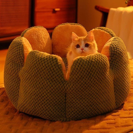 Green cactus shaped flannel cat bed, view 3
