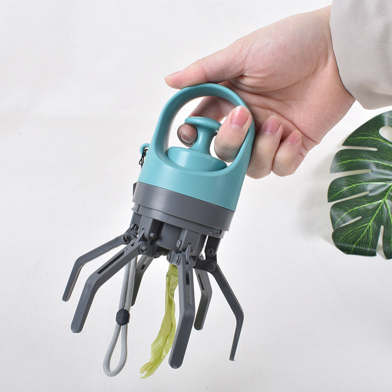 Dog poop picker with claw grabber and bag dispenser, shown in 2 colours and styles