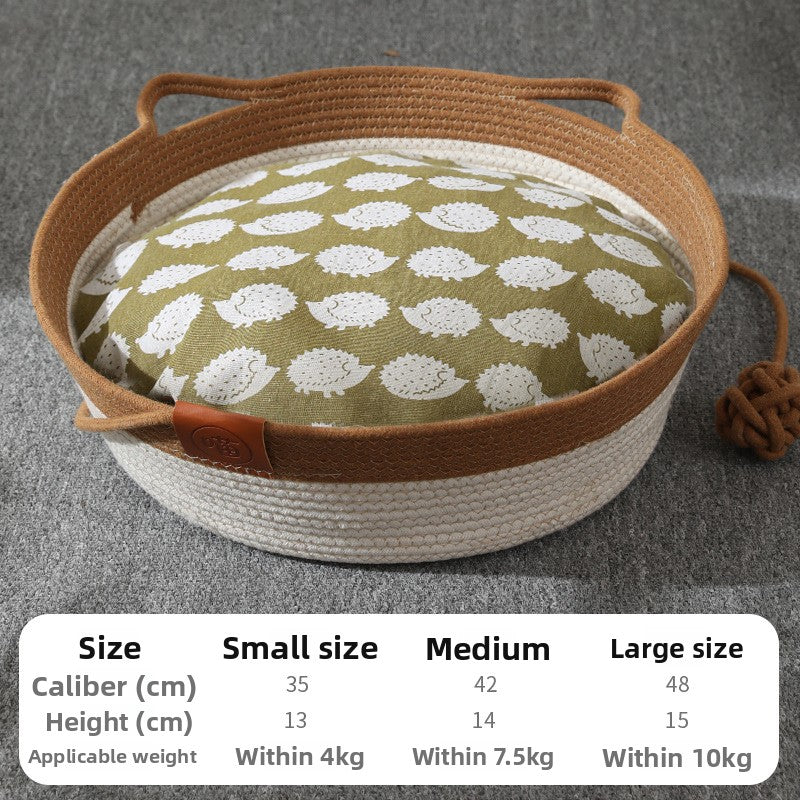 Hand woven round cotton and linen pet nest in grey, view 22
