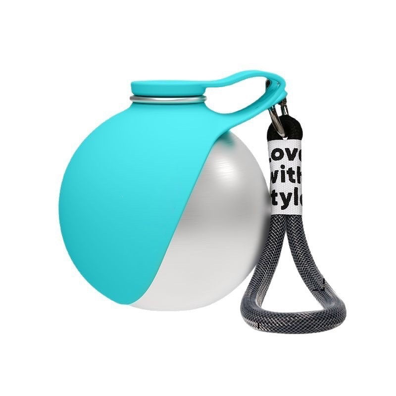 Ball-Shaped Foldable Pet Water Bottle with Carry Hook in Stainless Steel or Plastic