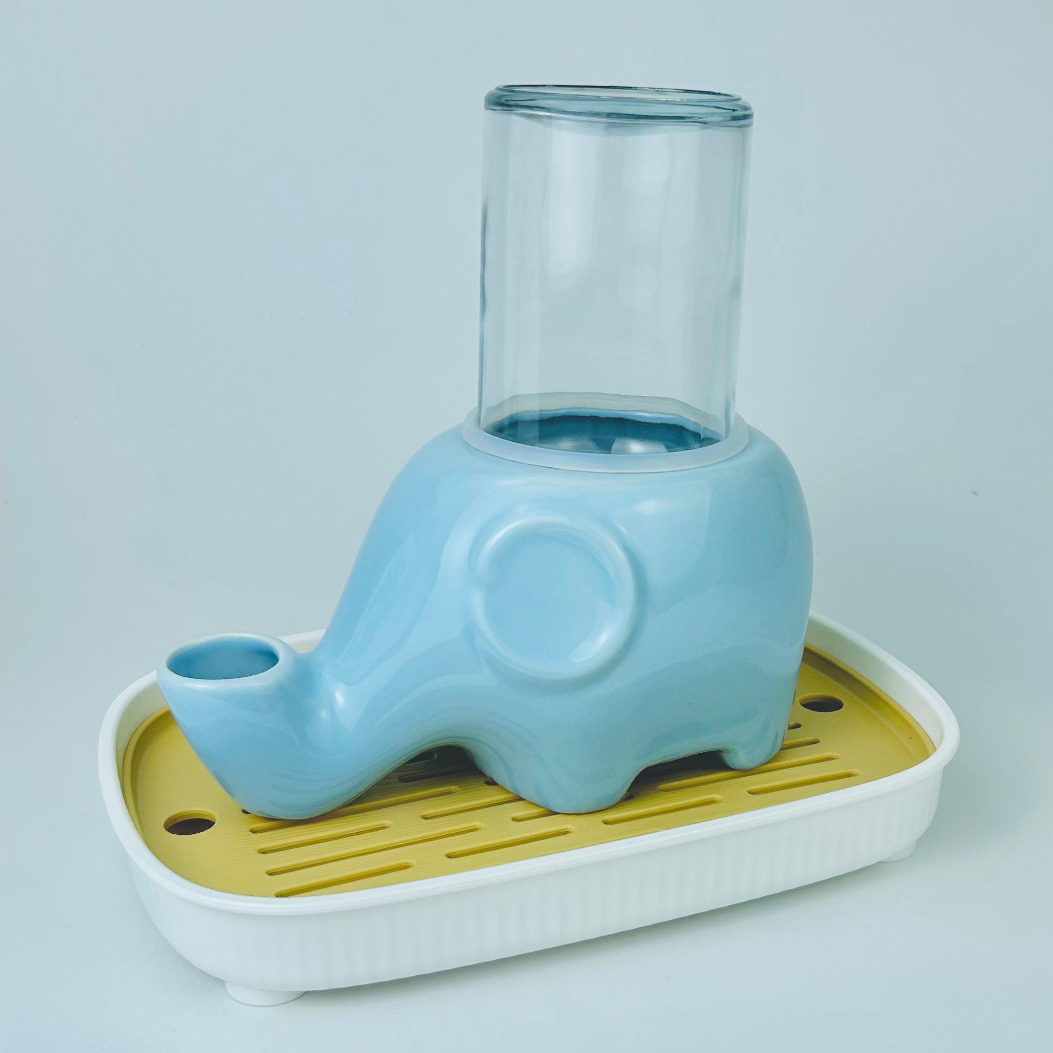 Ceramic Elephant Gravity Cat Drinking Fountain with Glass Bottle and Silicone Ring