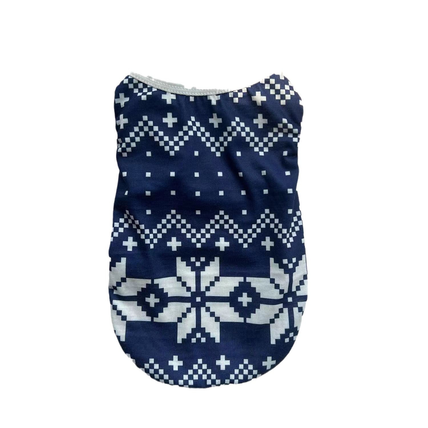 Lightweight Christmas dog vest in breathable polyester in White Gingerbread, showing size and shape