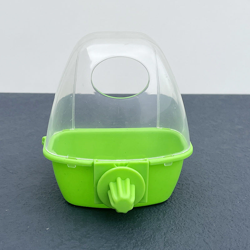 Green splash proof hanging bird feeder inside cage, view 7