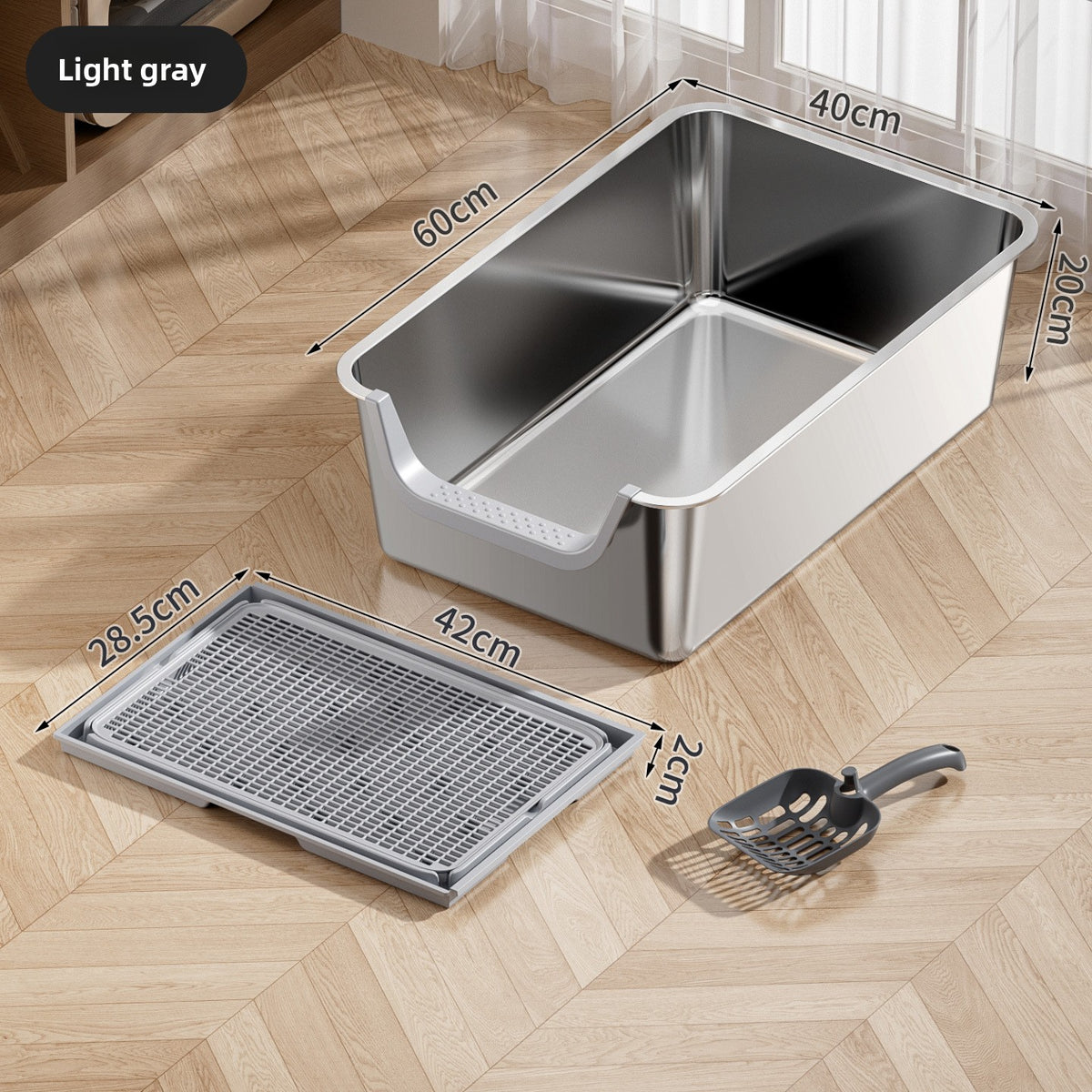 Stainless Steel Cat Litter Box, Front or Side Opening Anti-Splash