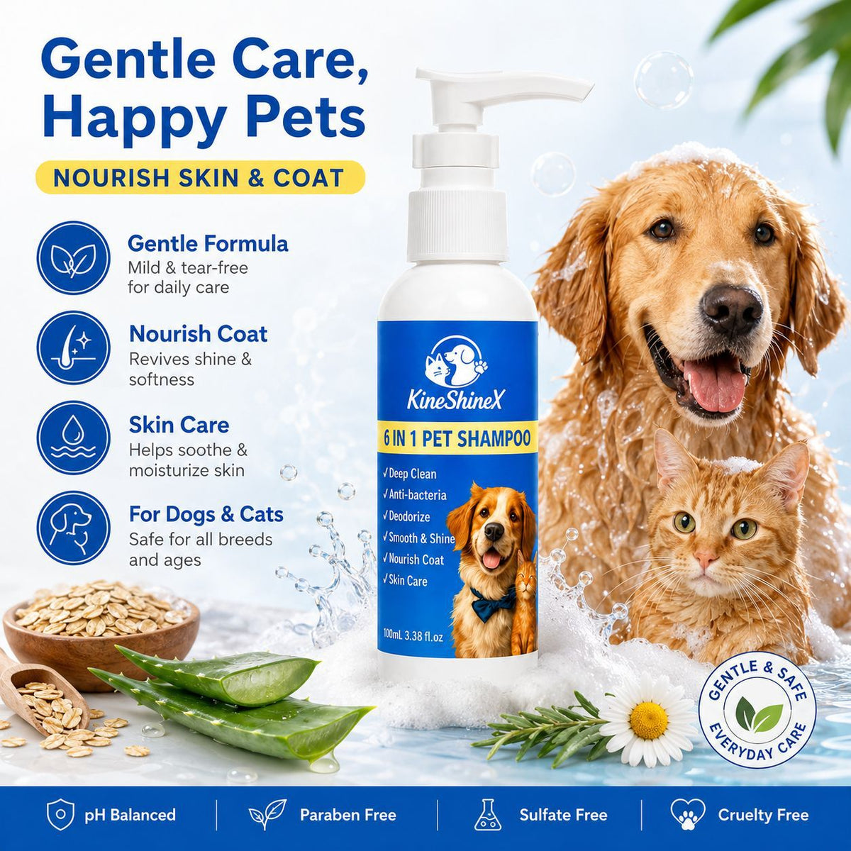 Conditioning Pet Shampoo for Soft Shiny Coats, Dogs and Cats