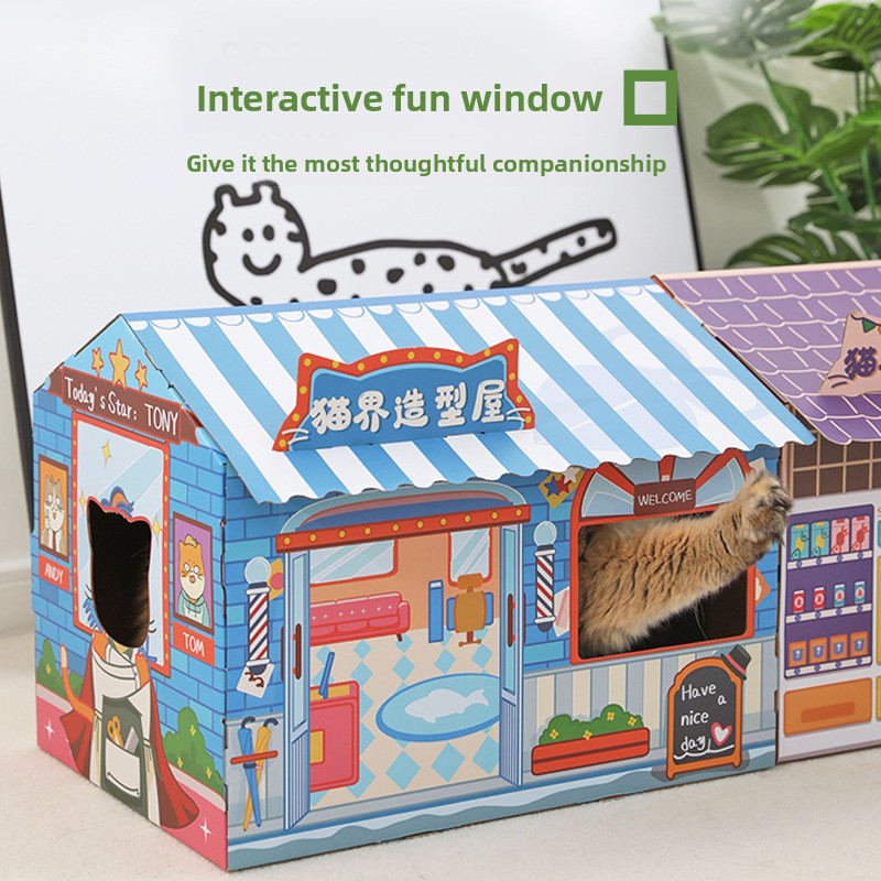 Themed corrugated cardboard cat scratch house and playhouse, view 4