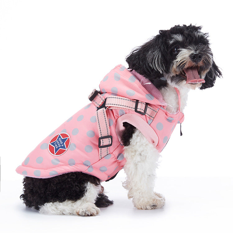 Waterproof padded British style dog winter coat in Black Style A, side view