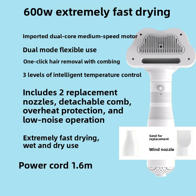 Quiet Pet Hair Dryer and Grooming Brush with Overheat Protection