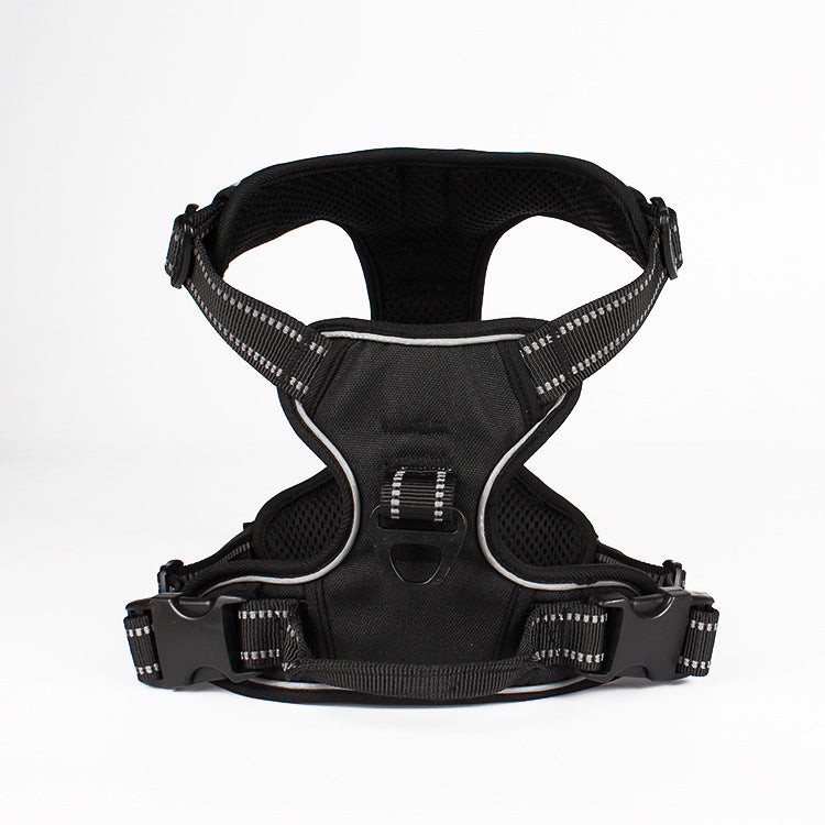 Double layer reflective dog harness in orange on a walk