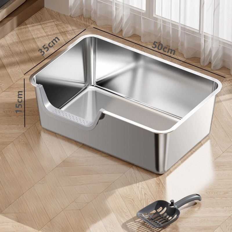 Stainless Steel Cat Litter Box, Front or Side Opening Anti-Splash