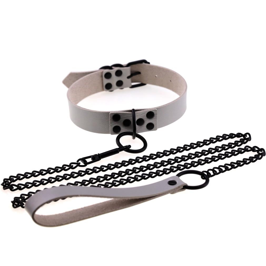 PU leather dog collar and lead set with chain detail, product image 16