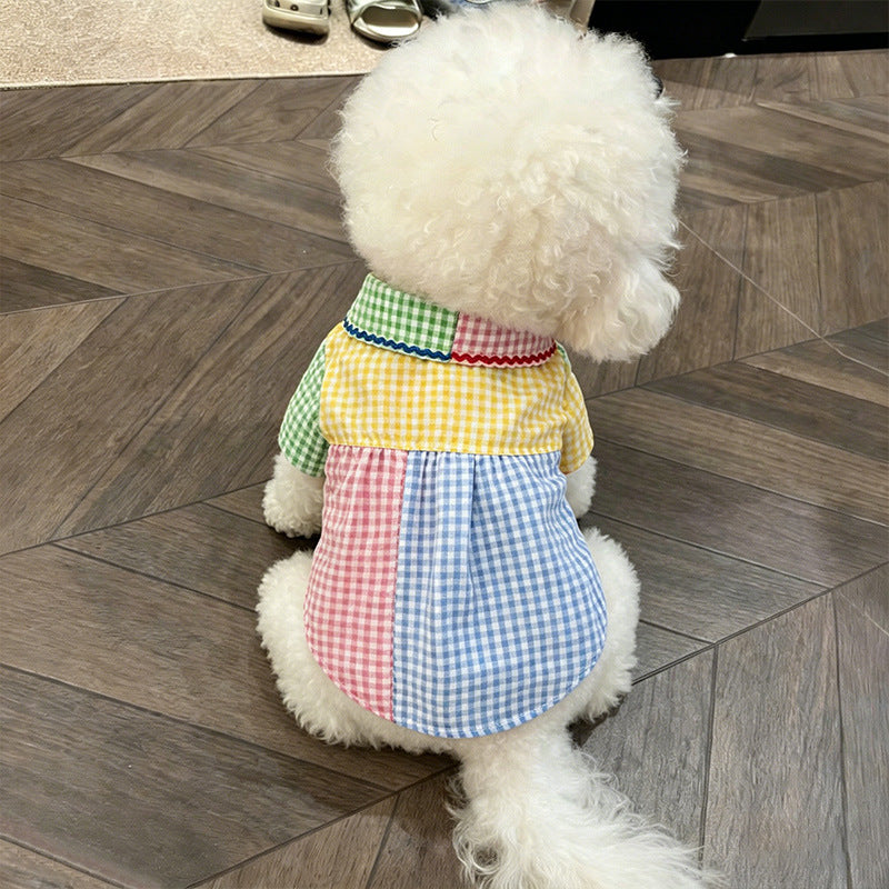 Colour block cotton dog shirt in bright summer colours, product image 1