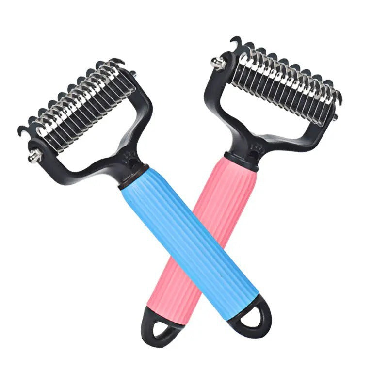 Double-Sided Stainless Steel Detangling Comb with Non-Slip Grip