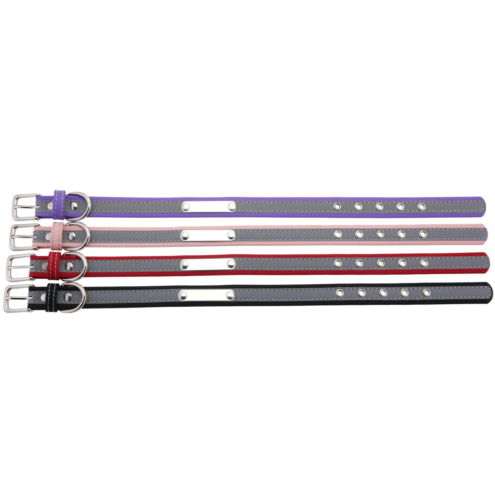 Reflective pet collar with steel name tag, available from Pet Royale UK