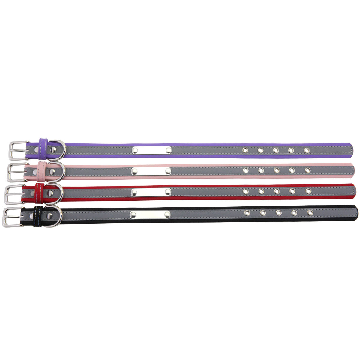 Reflective pet collar with steel name tag, available from Pet Royale UK