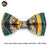 Floral fabric dog collar with gold buckle, in use with a pet
