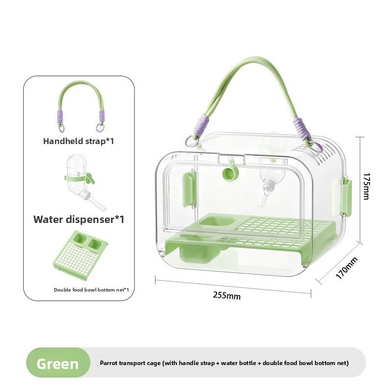 Clear portable bird travel cage with purple trim, view 6