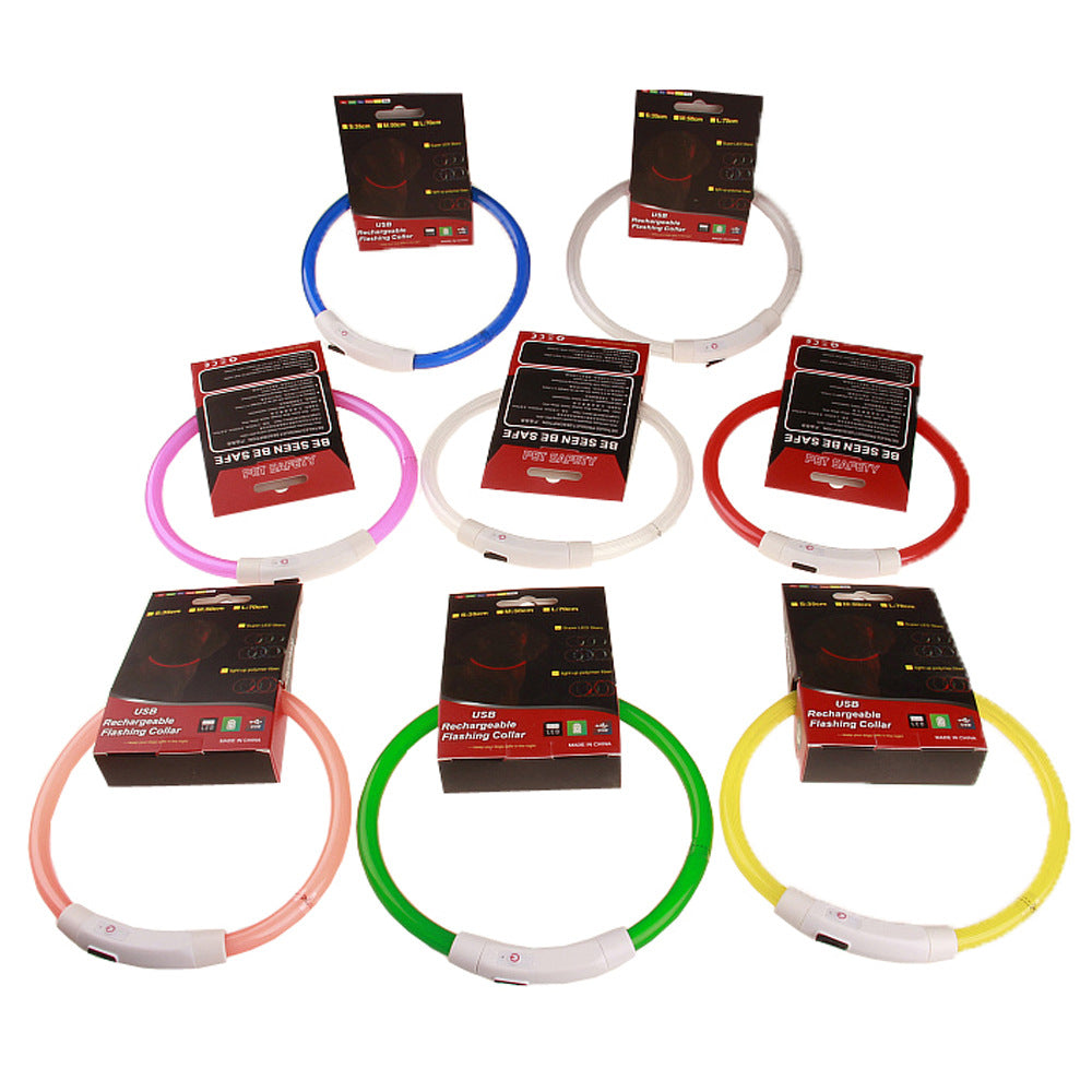 Cut to fit USB rechargeable LED pet collar glowing red