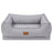 Removable washable linen dog bed with raised edges in light grey