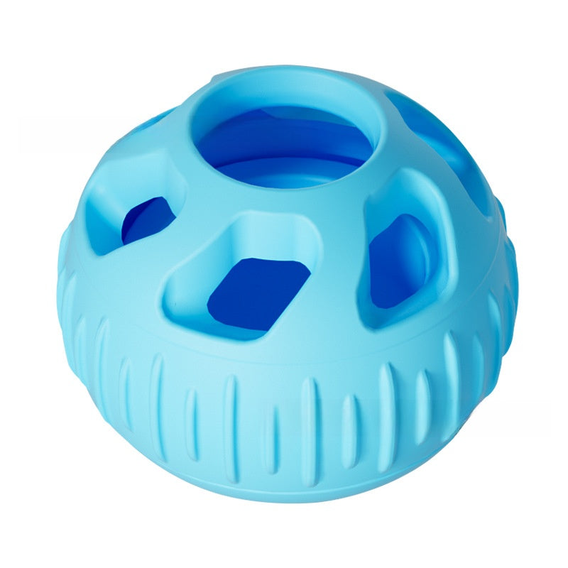 Blue silicone dog treat dispensing ball on a plain background - photo 8