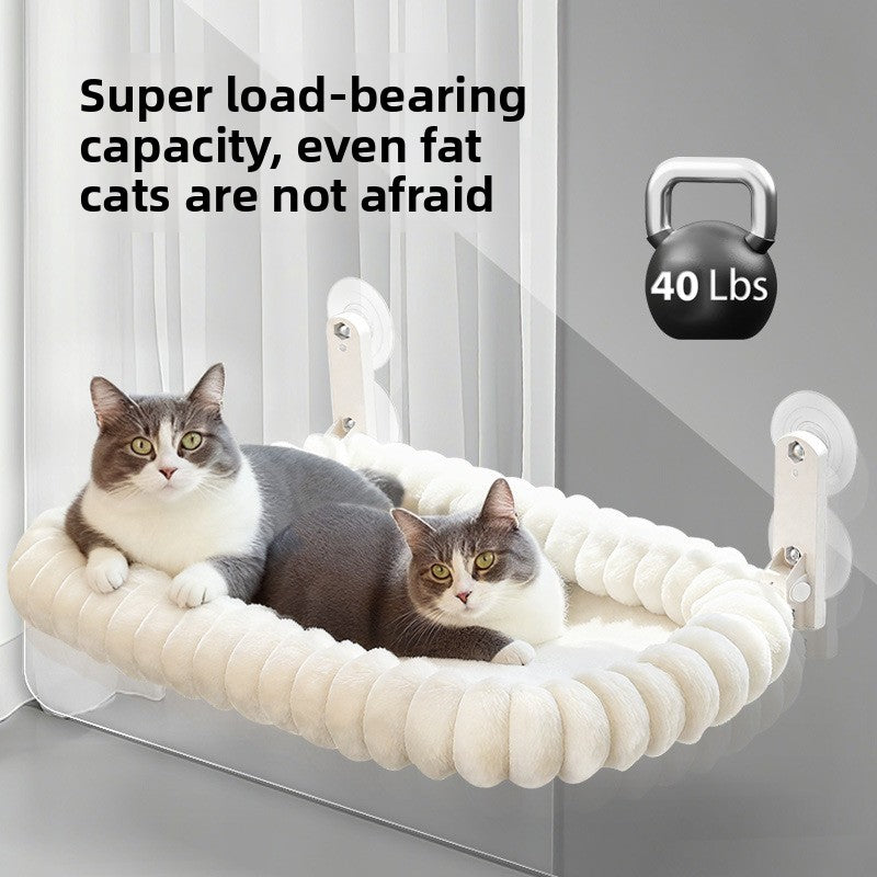 Foldable plush cat window bed with suction cups and frame, view 1 of 6